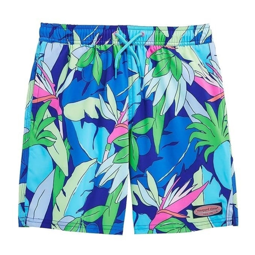 Vineyard Vines Boys Chappy Swim Trunks Tropical Print Large 7" EUC